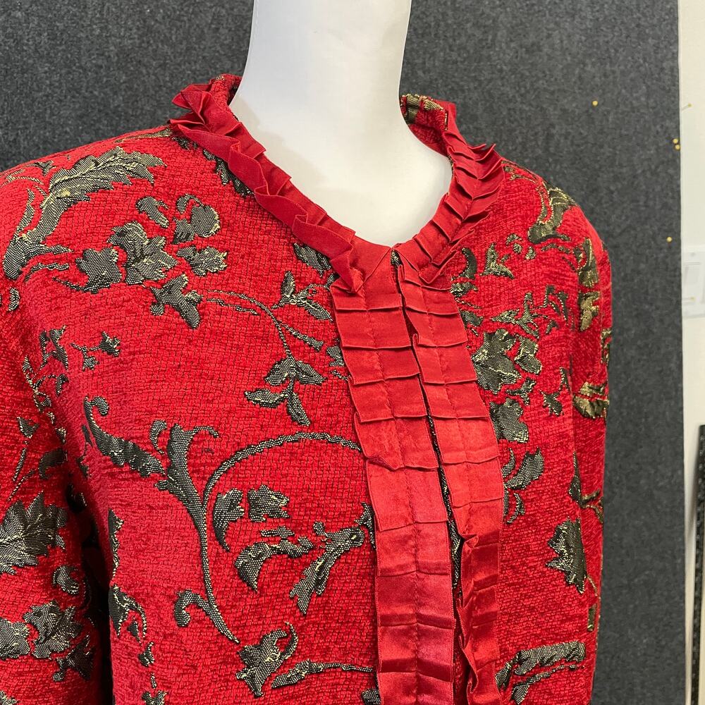 Indigo Moon Red Gold Holiday Jacket Women’s XL Christmas Party Brocade Festive